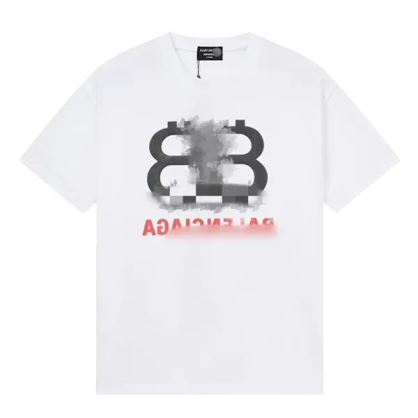 Balenciaga BB Logo Distressed Print White T-Shirt - 1