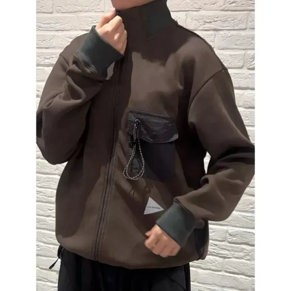 Design Half-Zip Fleece Pullover Brown with Contrast Pocket Tops - 6