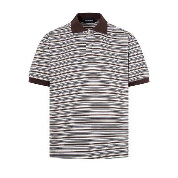 Design Striped Polo Shirt Black Gray Multicolor Tops Polo - 7
