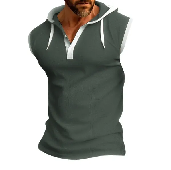 Design Sleeveless Hooded Waffle-Knit Vest Top White - 8