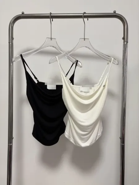 Design Cream Satin Cami Top with Logo Detail and Black Pleated Trousers - 4