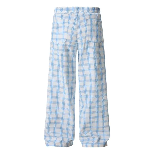 Design Wide-Leg Plaid Pants Red and White - 8