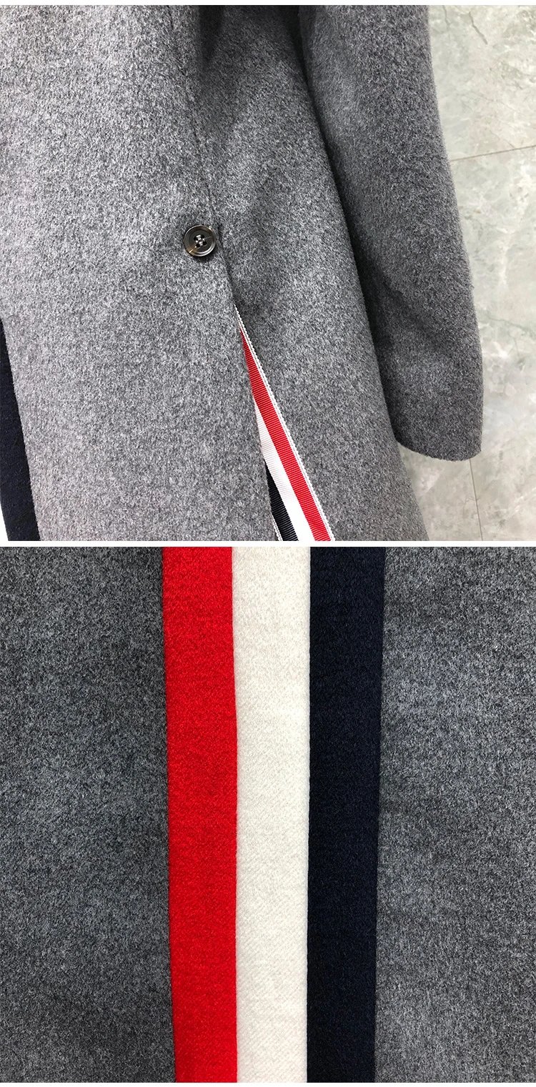 Thom Browne Stripe Detail Wool Coat Navy Outerwear Coat - 8