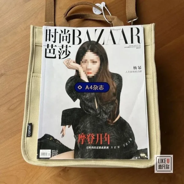 Design Canvas Tote Bag Beige with Brown Straps Handbag - 42