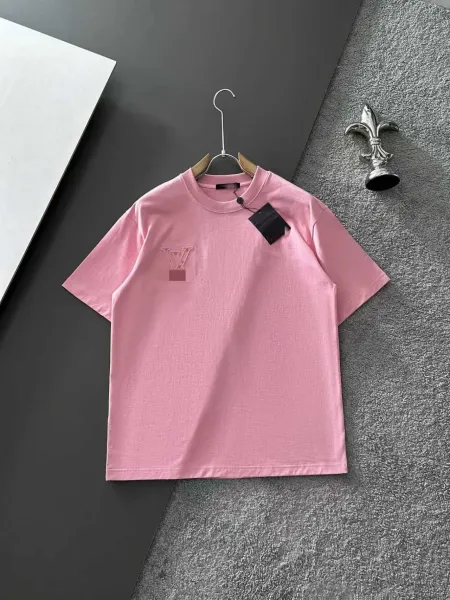 Louis Vuitton LV Logo Embroidered Pink T-Shirt - 1
