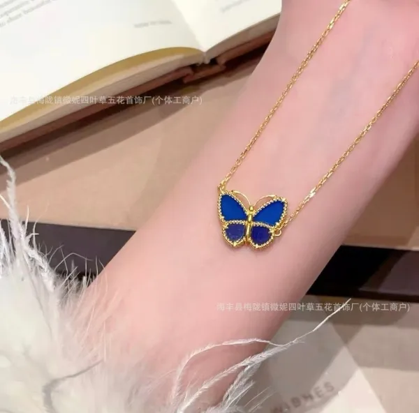 Design Butterfly Pendant Necklace Blue Enamel Gold-Tone Necklace Jewelry - 1