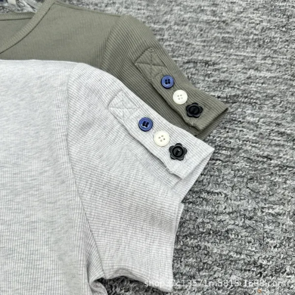 Design Button-Front Ribbed Knit Top Olive Green - 7