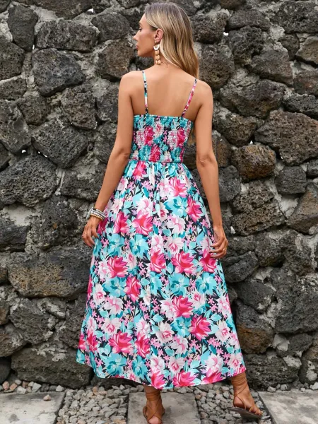 Design Tropical Leaf Print Wrap Midi Dress - 30