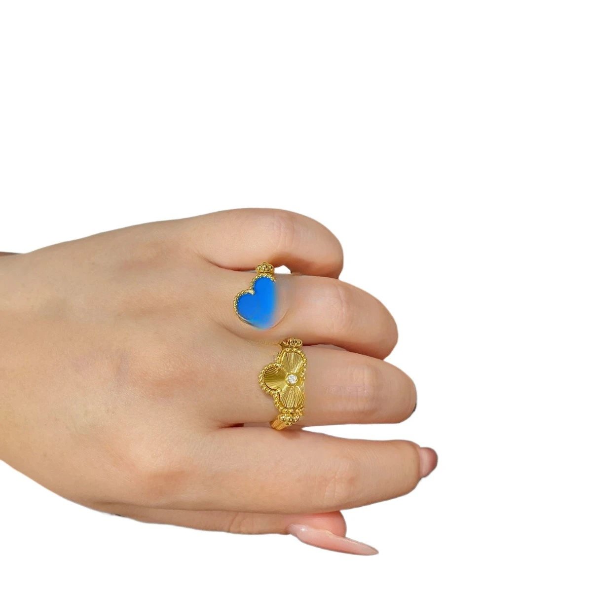 Van Cleef &amp; Arpels Vintage Alhambra Heart Blue Red Gold Earrings