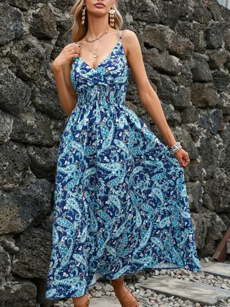 Design Tropical Leaf Print Wrap Midi Dress - 35