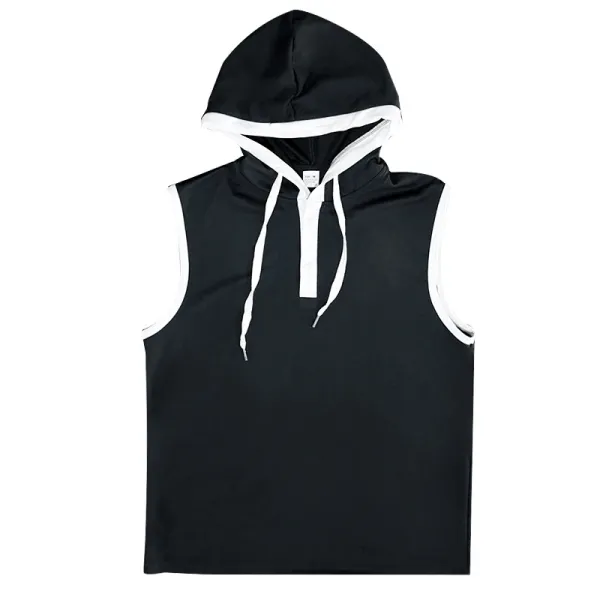 Design Sleeveless Hooded Waffle-Knit Vest Top White - 11