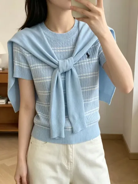 Polo Ralph Lauren Cable Knit Sailor Collar Top Yellow - 8