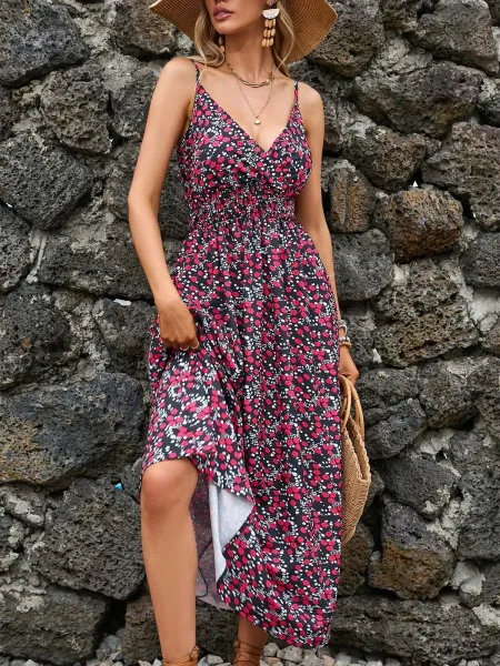 Design Tropical Leaf Print Wrap Midi Dress - 41