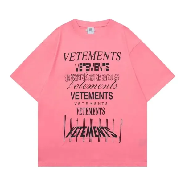 Vetements Multi-Font Logo Print Pink T-Shirt - 1