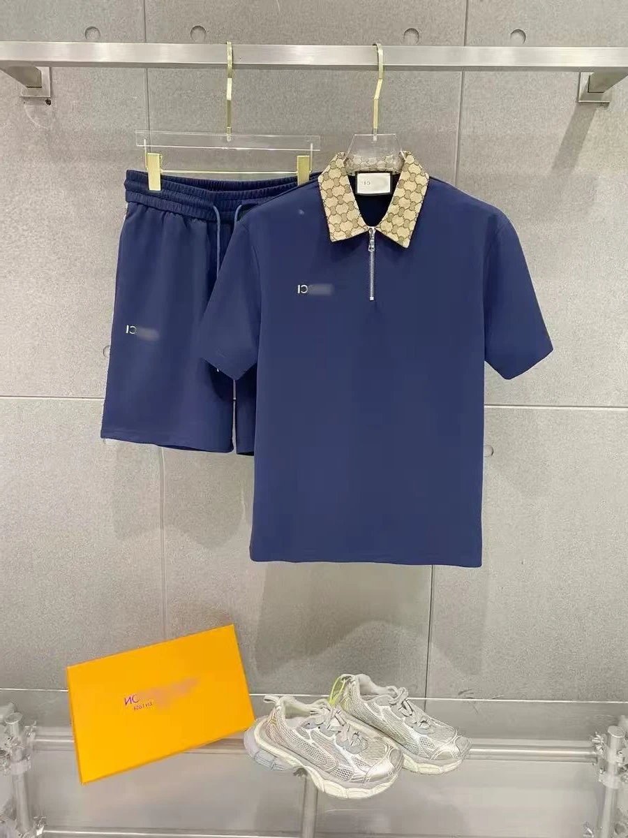 Gucci GG Marmont Polo Shirt and Shorts Set Navy with Beige GG Collar