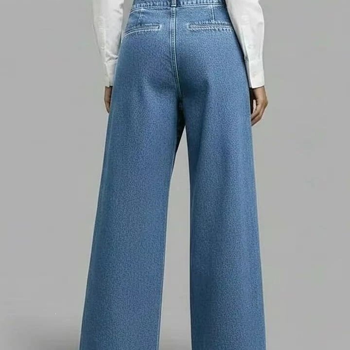 Denim Wide Leg Wrap Front Blue Casual Trousers