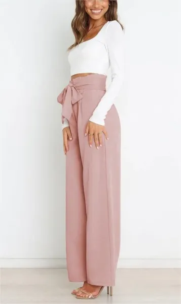 Design High-Waisted Paperbag Waist Wide-Leg Pants Black - 17