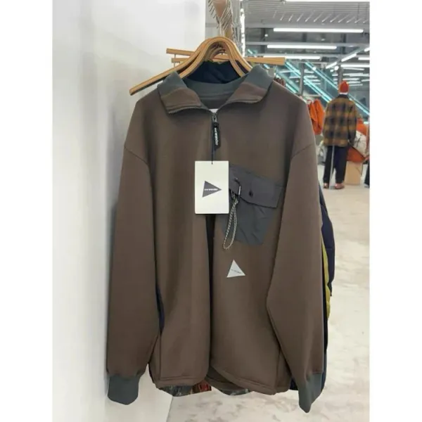 Design Half-Zip Fleece Pullover Brown with Contrast Pocket Tops - 4