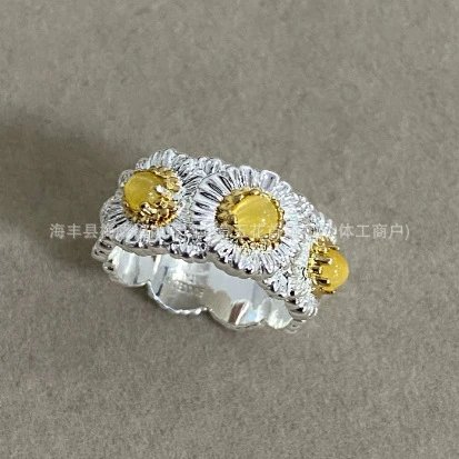 Design Daisy Flower Cuff Bracelet Silver with Gold Centers Jewelry - 13