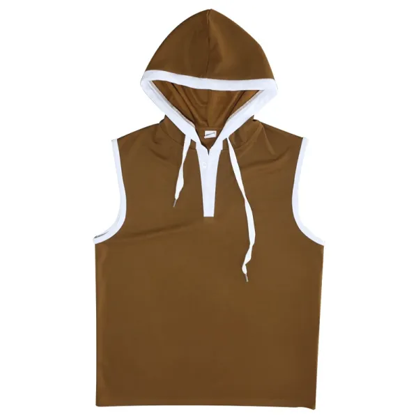 Design Sleeveless Hooded Waffle-Knit Vest Top White - 13