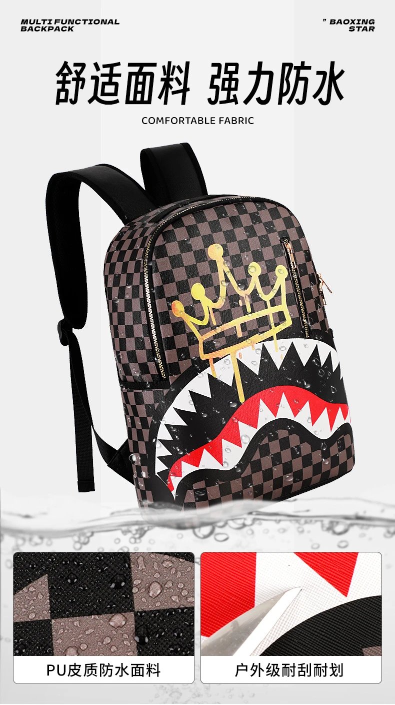 Design Shark Mouth Checkered Backpack - 11