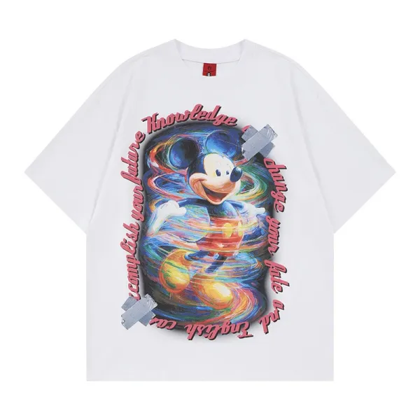 Design Disney x Unknown Artist Mickey Mouse Psychedelic Graphic White T-Shirt T-Shirts - 4