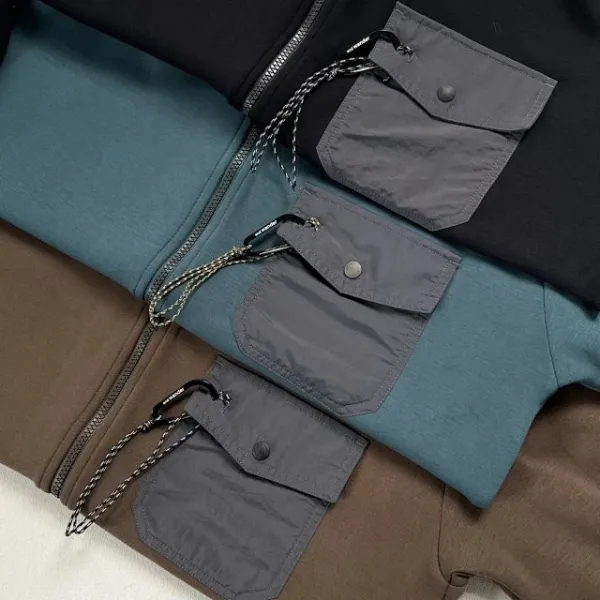Design Half-Zip Fleece Pullover Brown with Contrast Pocket Tops - 27