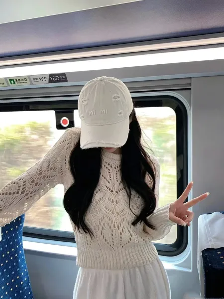 Miu Miu Distressed Beige Baseball Cap - 7