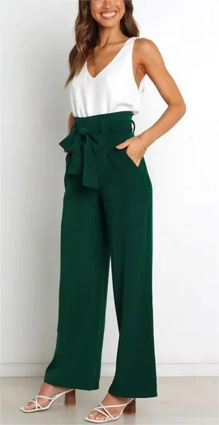 Design High-Waisted Paperbag Waist Wide-Leg Pants Black - 45
