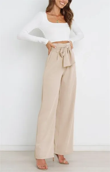 Design High-Waisted Paperbag Waist Wide-Leg Pants Black - 51