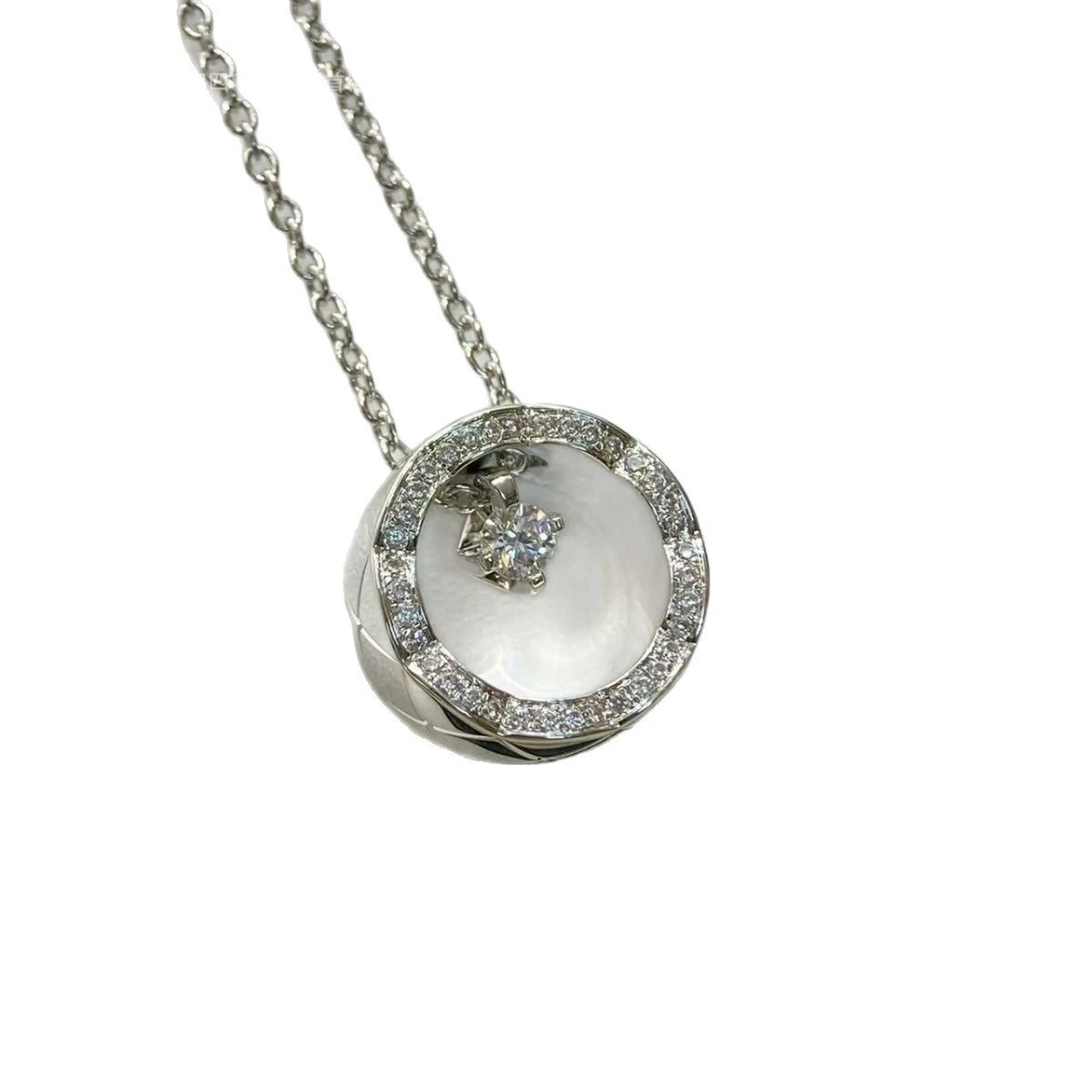 Rose Gold Pendant Necklace with Floating Crystal and Pave Diamond Halo