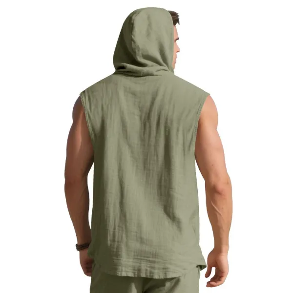 Design Sleeveless Hooded Button-Up Shirt White Tops - 21