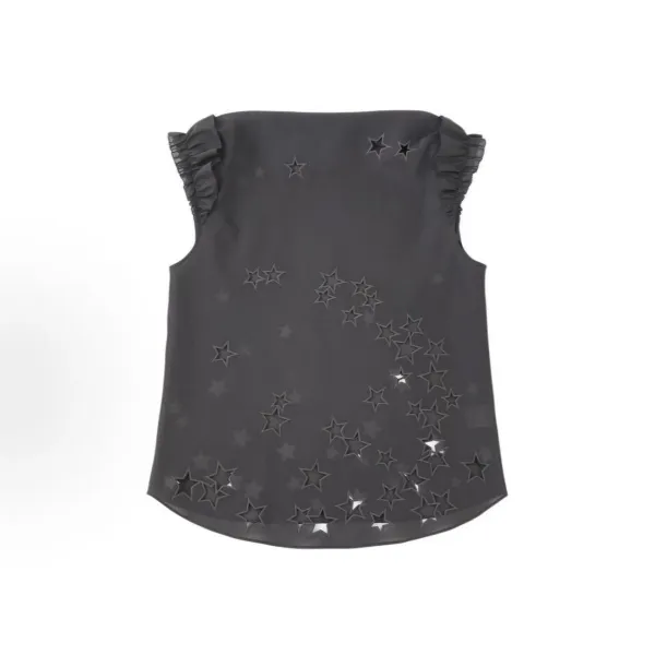 Design Star-Embellished Ruffled Sleeveless Top Black - 1