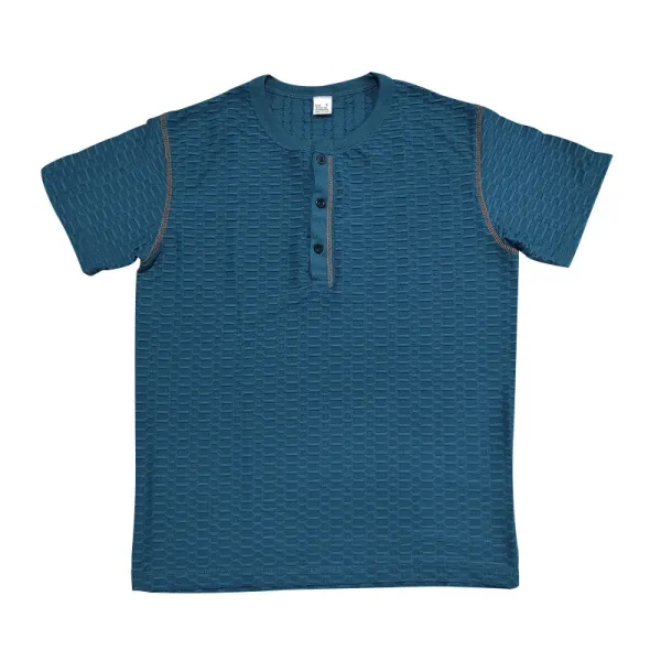 Design Henley T-Shirt Teal Textured - 47