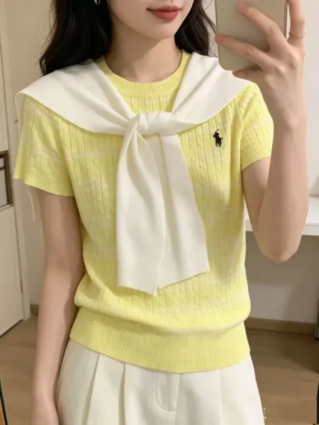 Polo Ralph Lauren Cable Knit Sailor Collar Top Yellow - 9