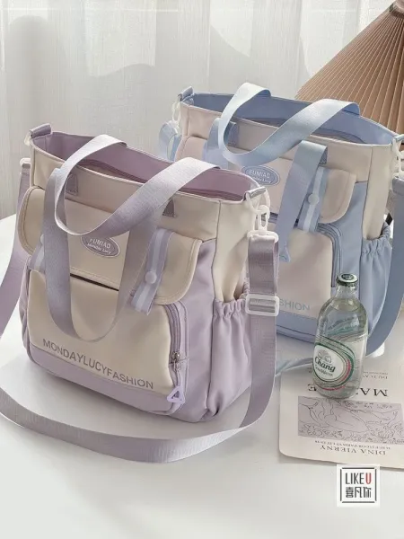 Design FUMIAO Monday Lucy Fashion Tote Bag Burgundy and Cream Tote Bag - 14