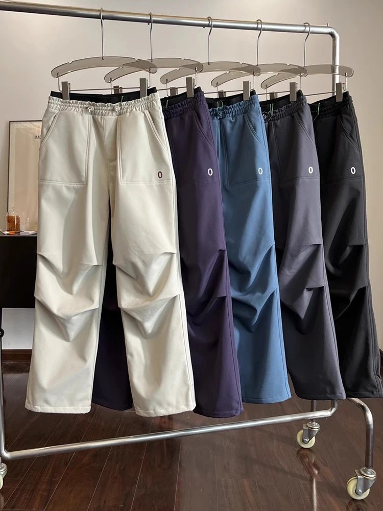 Design Utility Cargo Pants in Beige, Purple, Blue, Gray, and Black