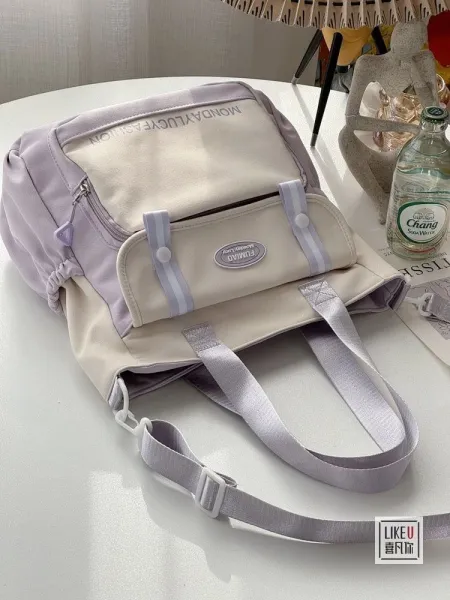 Design FUMIAO Monday Lucy Fashion Tote Bag Burgundy and Cream Tote Bag - 24