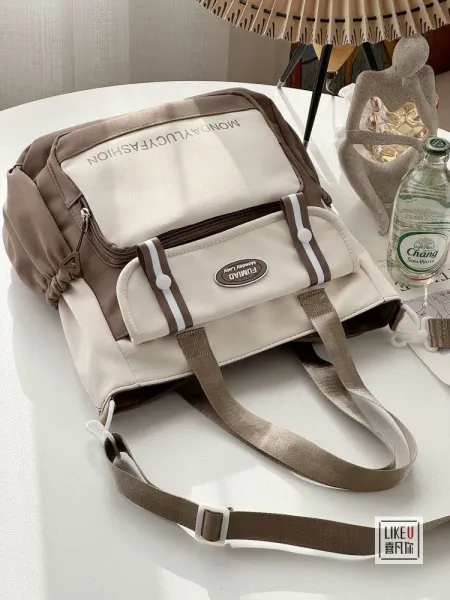 Design FUMIAO Monday Lucy Fashion Tote Bag Burgundy and Cream Tote Bag - 34