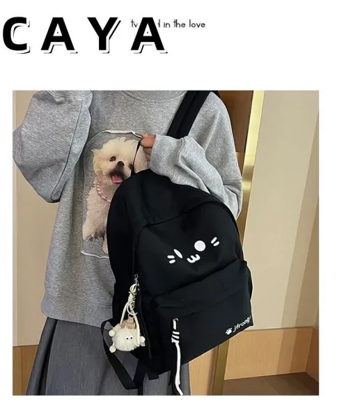 Design CAYA Cat Face Black Casual Backpack - 15