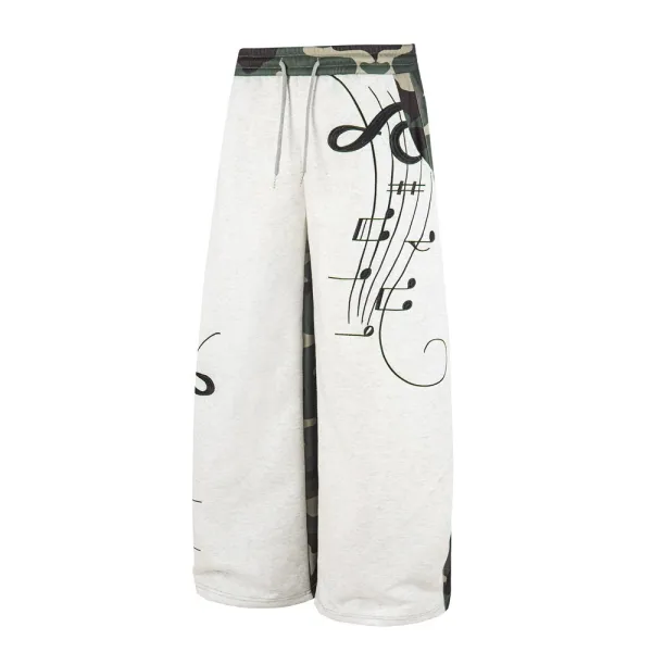 Design Music Note Print & Camo Sweatpants Set - 4