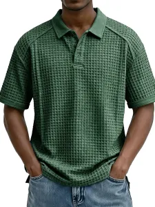 Design Waffle Knit Polo Shirt Army Green Tops Polo