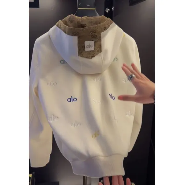 Alo Alo Logo Print Hoodie Off-White - 6