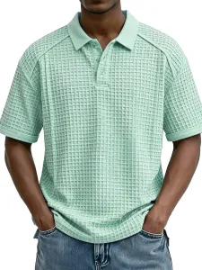 Design Waffle Knit Polo Mint Green Tops Polo