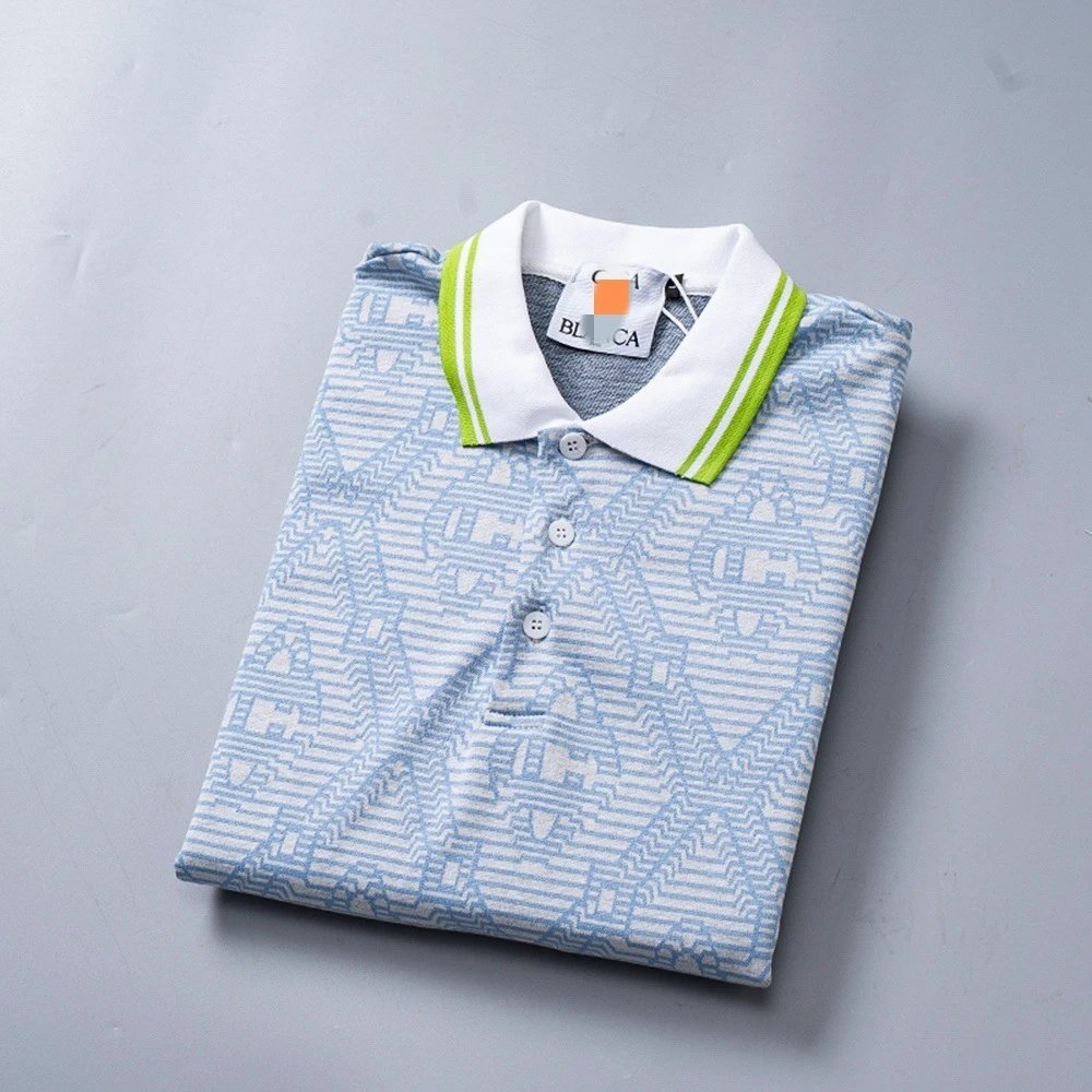 Geometric Pattern Polo Shirt White Collar Classic Fit