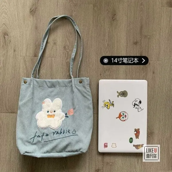Design Tomato Rabbit Corduroy Tote Bag Beige - 20