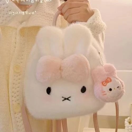 Sanrio Hello Kitty Fuzzy Bunny Mini Backpack White with Pink Bow - 5