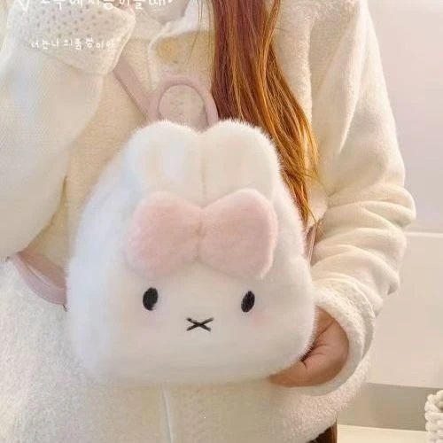 Sanrio Hello Kitty Fuzzy Bunny Mini Backpack White with Pink Bow - 8