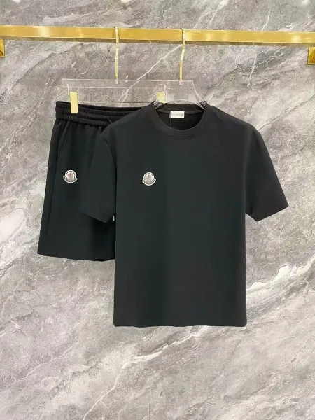 Moncler Logo Embroidered Black T-Shirt and Shorts Set - 1
