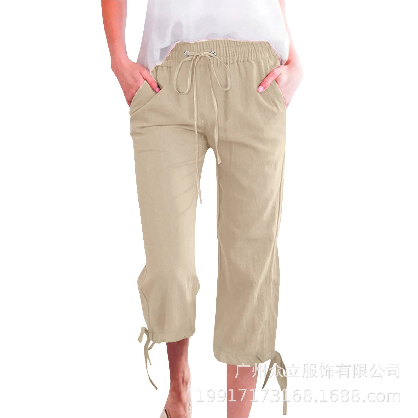 Design Capri Pants Light Blue Drawstring Waist with Cuff Ties - 15